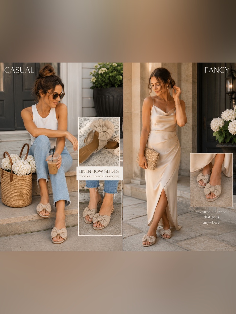 LC Lauren Conrad Beige Linen Look Knot-Detail Slip-On Flats